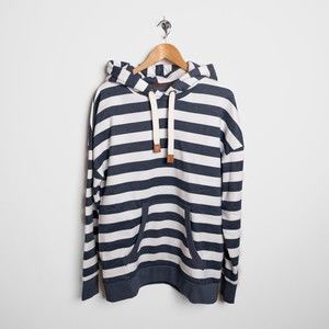 Wanakome Women's Billie Oversized Printed Stripe Pullover Terry Hoodie Nav Small